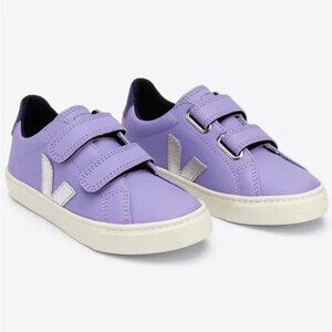 Veja Esplar Velcro ChromeFree Kids Shoes - Silver Solid Lavender 4 Small